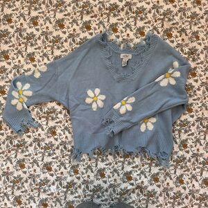 Cropped Sweater with Daisies
